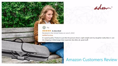 adm Violin Case 4/4 Full Size Sturdy Oblong Violin Hard Case with Built-in Hygrometer, Super Lightweight Portable Hard-Shell with Carrying Straps Travel Carrying Bag for Beginners, Grey