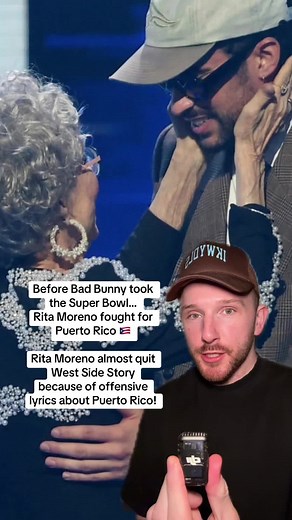 Rita Moreno almost quit West Side Story over lyrics that insulted Puerto Rico. They changed the lyrics and she changed history. And now she gets to watch a Puerto Rican artist take the biggest stage in American entertainment now that Bad Bunny played the Super Bowl halftime show! #badbunny #ritamoreno #puertorico #badbunnysuperbowl #superbowllix