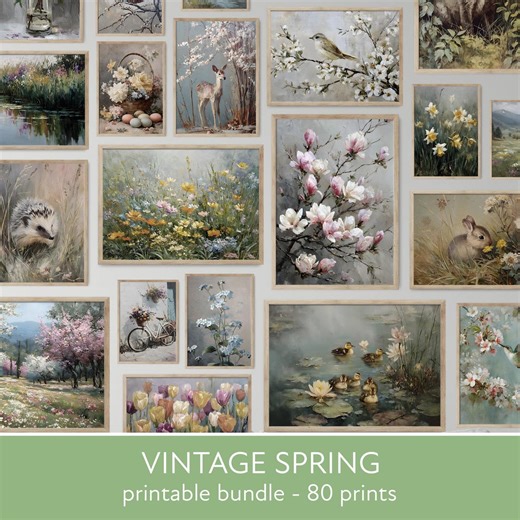 Spring Print Bundle PRINTABLE Vintage Oil Painting Set Floral Gallery Wall Art Collection Poster Decor Seasonal Landscape Art Animals - Etsy