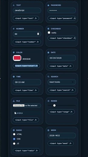 HTML Input Types ⚡ | شرح سريع لأنواع الإدخال