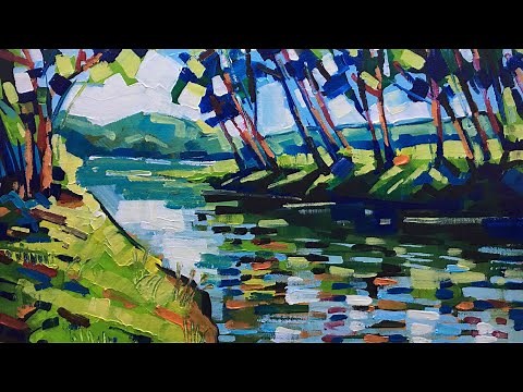 Impressionist landscape with acrylic, Painting a river, Plein air, Art techniques Enrique Zaldivar