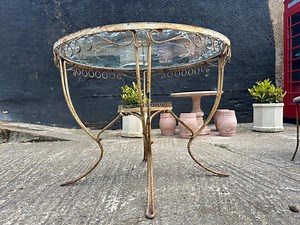 Vintage French Wrought Iron Patio Table: Frosted Glass Top - Etsy Australia