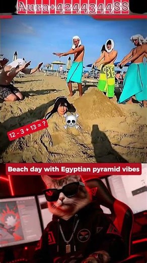 Beach day with Egyptian pyramid vibes #funny #memes #cat