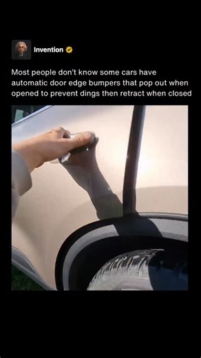 Invention on Instagram: "Some cars use automatic door edge bumpers that deploy as the door opens, placing a protective strip or pad between the door edge and nearby vehicles or walls. When the door closes, the bumper retracts back into the door, leaving the exterior clean and unchanged. It is a purely mechanical solution designed to reduce paint chips and dents in tight parking spaces. This feature has appeared on certain models from manufacturers like Skoda and Ford, particularly in some Europe