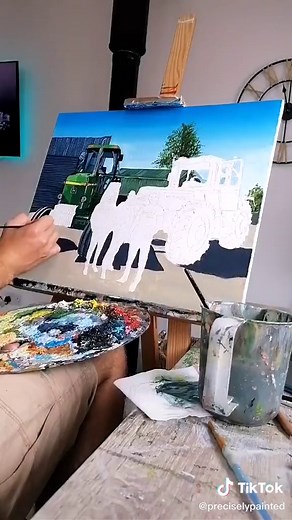 John Deere & Mercedes Tractors - Farming Family Painting