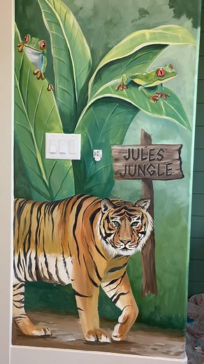 1.4K views · 77 reactions | I’m painting a jungle mural at Rady Children’s Hospital this week and it reminded me of this fun mural I painted for a rad young lady last year. In the video, she’s telling me what she named all the animals. So sweet. I even hid a little dragon in it for her. #hannasmurals #junglemural #jungleart #mural #sandiegomurals #sandiegocreatives #kidsroom #kidsart | Hanna's Murals | Facebook