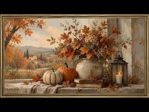 Autumn Farmhouse Still Life | Silent Fall Decor | Gold Frame TV Art 4K No Music
