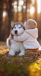 Baby’s Heartwarming Hug with Fluffy Husky | Adorable Friendship Moment