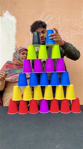 Mother vs Son multi colour pyramid glass collecting challenge part 914 #shorts #challenge #milkglass
