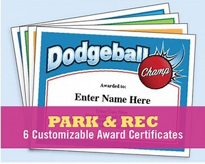 Park & Rec certificates: Dodgeball, 4 Square, Ultimate, Kickball & More