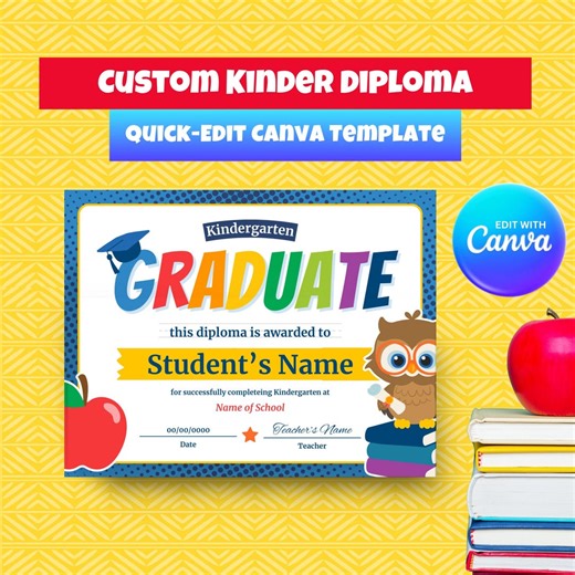 Editable Kindergarten Graduation Certificate Template | Canva Diploma | Printable Award | Instant Download - Etsy