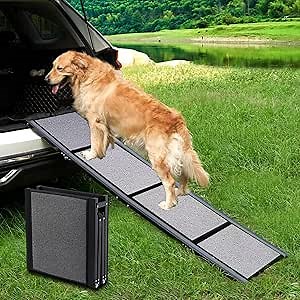 Longest 71'' & Widest 19.6'' Foldable Dog Ramp, Non-Slip Soft Surface, Up to 250LBS, Car, SUV, Truck