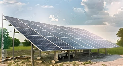 Solar panels on distribution board under cloudy sky in solar farm. Concept Solar Panels, Distribution Board, Cloudy Sky, Solar Farm