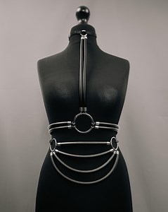 Black Cage Bra Harness and Belt X Neoprene Tubing Silver Accents // Fetish // Bondage // Festival // Clubbing. - Etsy