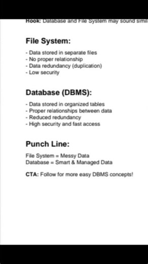 file system and Database Management difference #dbms #shortfeed #computerscience #tricks #trending 🔥