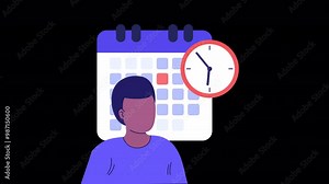 2D Character Thinking About Time Managment Animation 4K On Alpha