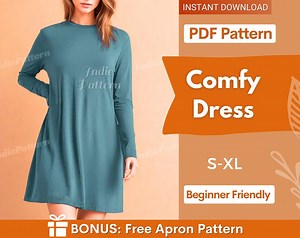 Dress PDF Sewing Pattern for Women, Easy Pattern for Beginners, Long Sleeved Dress, Oversized Tshirt Pattern, Loose Dress, Loose Tshirt PDF - Etsy
