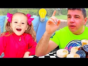 Nastya und Papa schmücken ein rosa Auto und treten in verschiedenen Spielen an