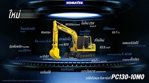 PC130-10M0 ใหม่ แรงจัด ประหยัดยิ่งขึ้น! เครื่องยนต์ SAA4D95LE-5 กำลัง 93.5 แรงม้า ที่ 2,200 รอบ/นาที ความเร็วในการสวิง 11.0 รอบ/นาที บูม 4.6 เมตร อาร์ม 3.0 เมตร ขนาดความจุบุ้งกี๋ 0.63 ลบ.เมตร ระยะขุดลึกสุด 5,955 มม. ระยะเทสูงสุด 6,615 มม. ระยะขุดไกลสุด 8,720 มม. แผ่นตีนตะขาบกว้าง 700 มม. น้ำหนักทำงาน 13.15 ตัน พร้อมติดตั้งระบบ KOMTRAX | Komatsu Thailand