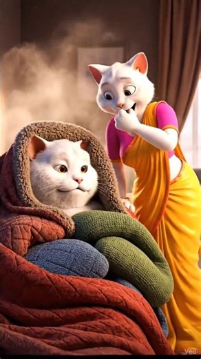 ❄️😸 Papa White Cat vs Winter Cold | Funny 3D Animation | Blanket Comedy Scene 😂🔥#ai #cat #shorts