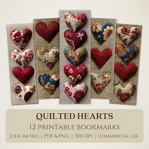Quilted Hearts Printable Bookmarks, High Quality Digital Images, Valentine's Day Book Lover PNG, Cozy Love Junk Journal, Romantic Ephemera - Etsy