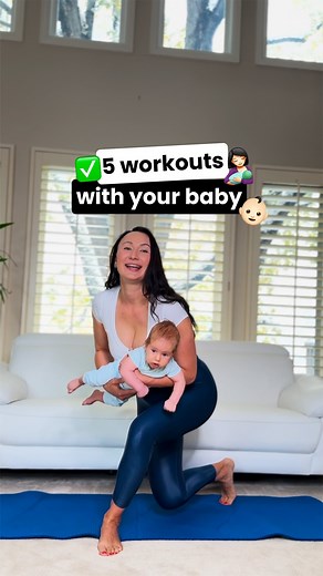 Certified PT | Rebuild Postpartum Core For Moms on Instagram: "Workouts with your Baby: Here are 5 Moves to Strengthen Your Postpartum Body 🤱✨ Mamas, if you’re feeling pressed for time, why not turn your little one into your cutest workout partner? Here are 5 exercises you can do while holding baby: 1️⃣ Squats (Build lower-body strength + core stability) 2️⃣ Side Lunges (Target inner/outer thighs, improve balance) 3️⃣ Hip Hinges (Strengthen your back + glutes) 4️⃣ Split Squats (Boost leg streng