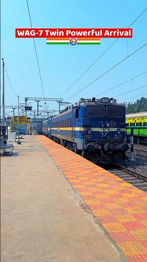 WAG-7 Twin Locomotives: Powerful Freight Train Arrival 🚄🔥 #wag7 #railway