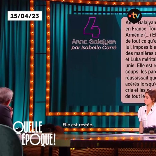 11K views · 108 reactions | Isabelle Carré a écrit le portrait d'une victime de féminicide, dans le livre édité par Sarah Barukh, "125 et des milliers : 125 personnalités racontent 125 victimes de féminicides." L'actrice partage son expérience de l'écriture du portrait et en lit un extrait. 15/04/2023 #quelleepoque ! | Quelle Époque | Facebook