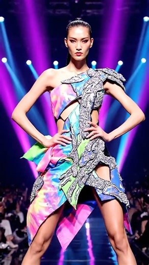 Supermodel stumbles, then strikes bold pose, wowing the crowd immediately #fashion #runway #catwalk