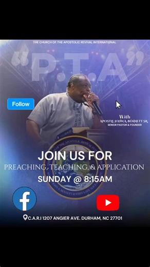 🚨 We’re LIVE in this morning! 🚨 P.T.A. starts at 8:15AM — don’t miss it! 📖 Real Word. Real Application. 📍 C.A.R.I. | Durham Set your alarm. Grab a friend. See you this morning! 🔥🙌🏾 #WereLive #PTA #SundayMorningService #ChurchTomorrow #ApostolicRevival #CARI #PreachingTeachingApplication #SundayWord #DurhamNC #FaithInAction #ChurchFamily #WorshipTogether #ComeExpecting | The Church of the Apostolic Revival International