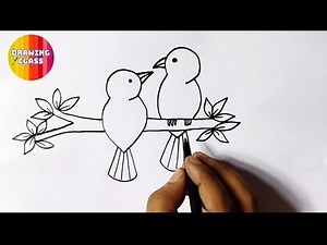 Two birds sitting on a tree drawing l birds Drawing step by step l Birds Drawing Easy l