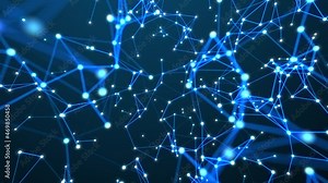 Abstract digital connection moving dots and lines. Technology or neural background. Network connection or block chain structure. 3d. 4K