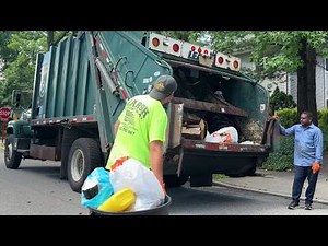 Garbage Truck Crushing Heavy Manual Trash | Village of Great Neck dept. of Sanitation