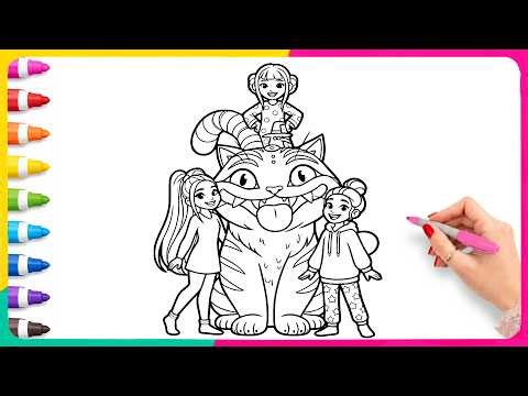 KPop Demon Hunters Coloring Page - Rumi, Mira, zoey and Derpy Tiger - Satisfying Coloring Pages