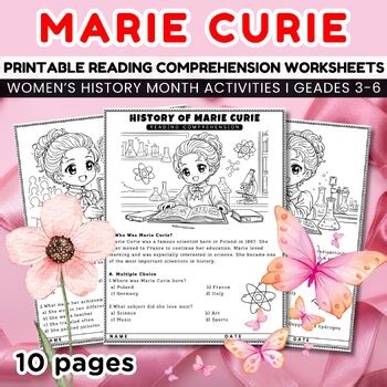 History of Marie Curie Reading Comprehension Worksheets, Women’s History Month