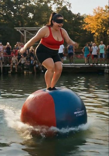 Blindfolded Plus-Size Girl Jumps Across Giant 2-Meter Balls#ViralChallenge#WaterChallenge#GiantBalls