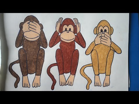 Draw and Colour ,Gandhiji ke teen bandar, step by step, easy method