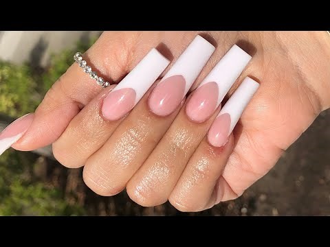 Long Tapered Square Pink And White French Tip Acrylic Nail