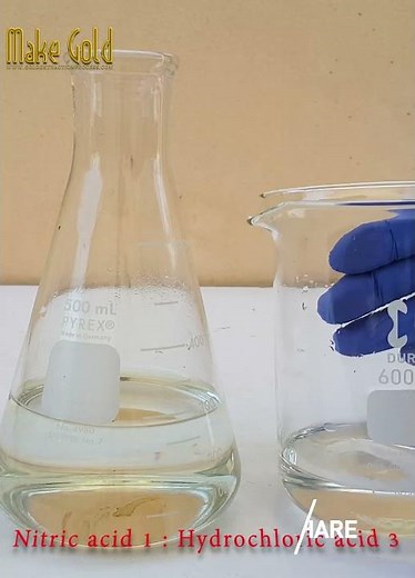 how to make aqua regia Nitric acid mixed with Hydrochloric acid #archimedeschannel #makegold