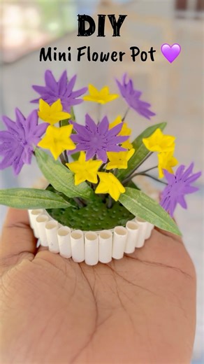 Mini Flower pot💜💛 #diy #shorts #fyp
