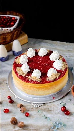 Crustless Ricotta Cheesecake Topped With Cranberry Walnut Sauce #dessert