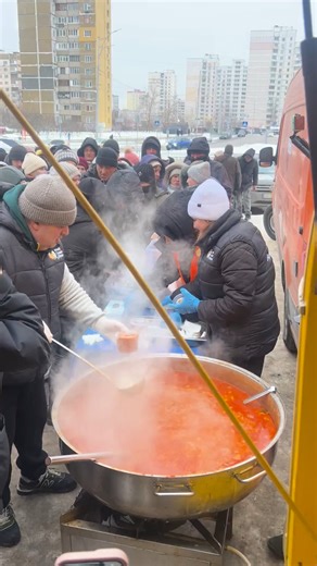 Warm bowls, warm hearts. ❤️🇺🇦 In Kyiv, where blackouts still interrupt daily life, our teams are serving hot bowls of borsch—bringing warmth, comfort, and a moment of normalcy to families facing the cold. One bowl at a time, we’re here. #ChefsForUkraine | World Central Kitchen