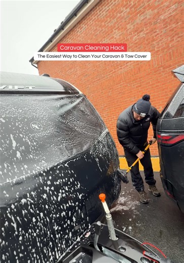 Caravan Cleaning Hack - The Easiest Way to Clean Your Caravan & Tow Cover! 🧼 #caravancleaning #caravanhacks #microfibre #caravanlife #mopwash