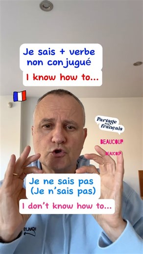 Savoir = to know how to do something. The verb « Savoir » is always followed by a verb in it’s infinitive form ( not conjugated) . Tu peux me dire en français, ce que tu sais faire et ce que tu ne sais pas faire ? Could you tell me in French, what you know how to do and what you don’t know how to do ? 😀🇫🇷👍 #frenchtuitionwithgilles #learnfrenchwithgilles #privatefrenchtutoring #frenchlessonsonline #speakfrench #frenchpronunciation | French Tuition With Gilles