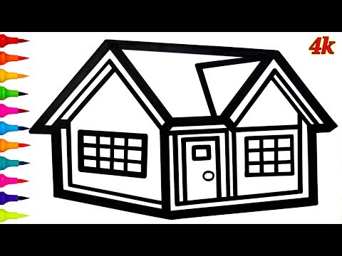 Modern 3D House Drawing 🏠 | Easy Step-by-Step Clean Line Art & Coloring