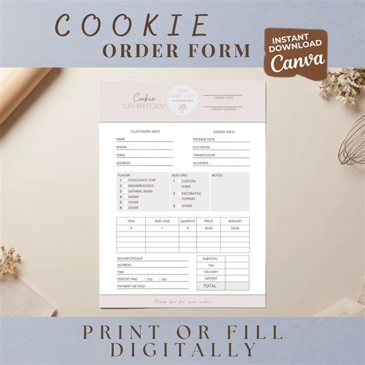 Cookie Order Form | Editable Canva Bakery Business Template for Print or Digital Use - Etsy