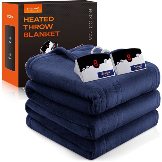 Electric Heated Throw Blanket 90"x100" – 5 Heat Levels, 2-10H Auto-Off Timer, Overheat Protection, ETL & FCC Certified, Flannel Sherpa Heated Blanket, Machine Washable, Energy-Saving Smart Heat
