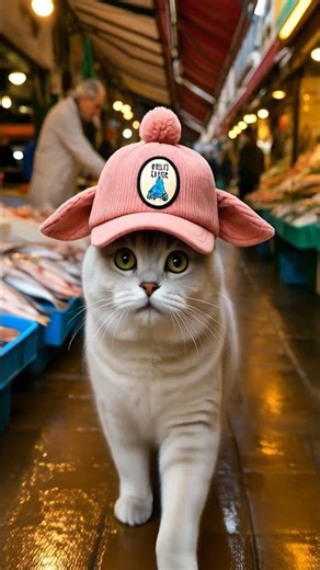 “Cat Smells Fresh Fish in a Real Market | Funny & Unexpected Reaction in 4K (Short Video)”