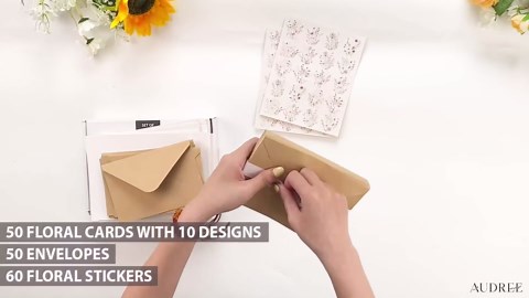 AUDREE 50 Pack Blank Cards and Envelopes 4x6 - Watercolor Wildflowers Blank Greeting Cards with Envelopes and Matching Sticker - Blank Note Cards and Envelopes for All Occasions