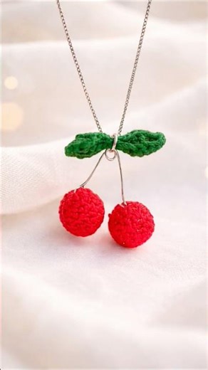 Handmade Crochet Cherry Necklace 🍒 | Cute Aesthetic Locket#chrochet#handmade#diy#necklace